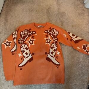 Staccato Orange Knit Sweater with western design